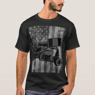 Camiseta Sprint Car Racing Black Cinza American Flag Dirt T