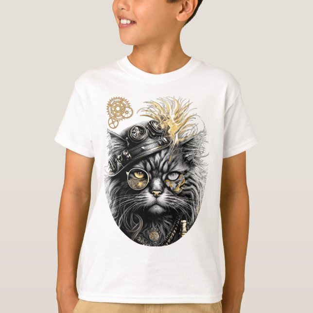 Camiseta Spunky Paws The Funky Steampunk Cat  (Frente)