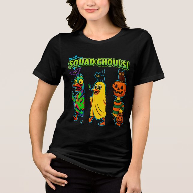 Camiseta Squad Ghouls Funny Halloween Duck Pumpkin Ghost (Frente)