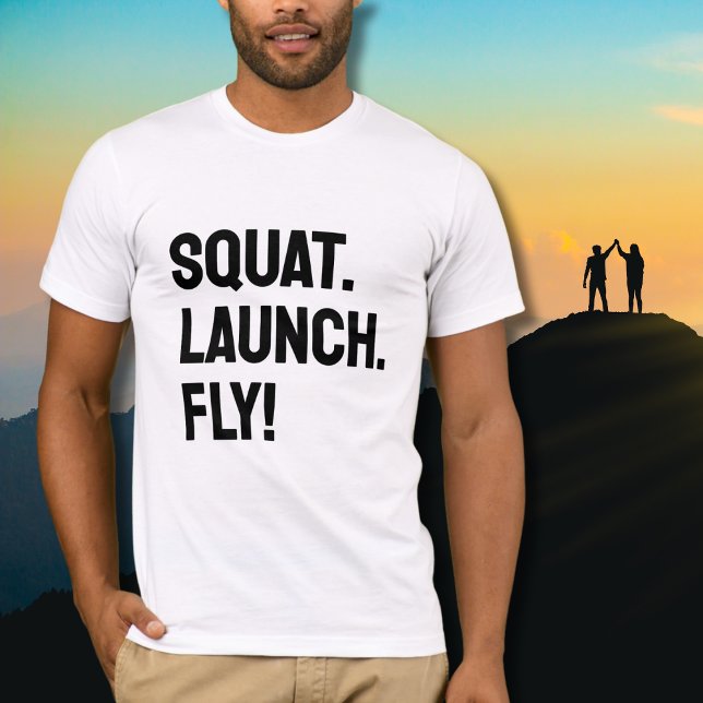 Camiseta SQUAT. LANÇAR. VOEM! Mínimo Motivacional Negrito (Criador carregado)