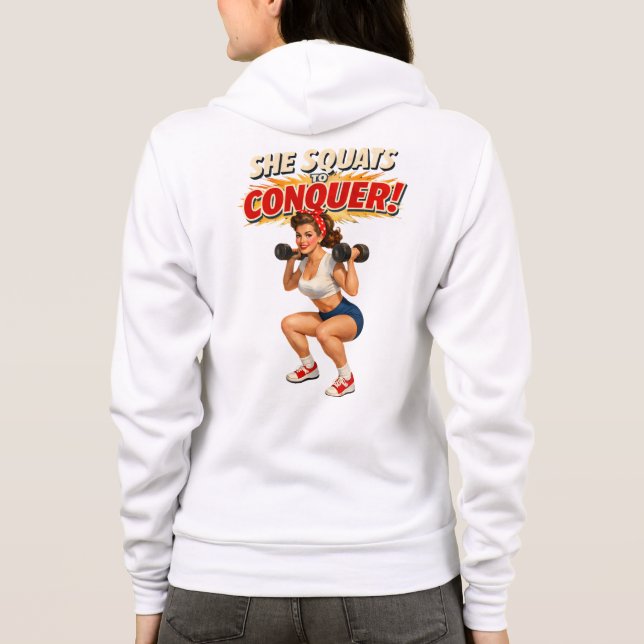 Camiseta Squats Conquer -Funny Retro Gym Pin-Up- Activewear (Verso)