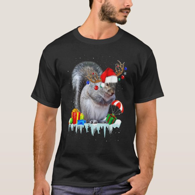Camiseta Squirrel Costume Santa Lights Hat Snowman Christma (Frente)