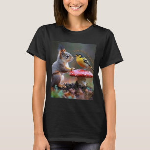 Camiseta Squirrel e Pássaro Amizade Florestal Mulher Orgâni