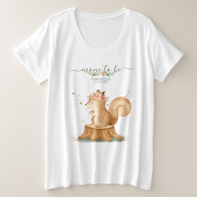 Camiseta Squirrel Family wildlife baby MOM TO BE (Frente do Design)