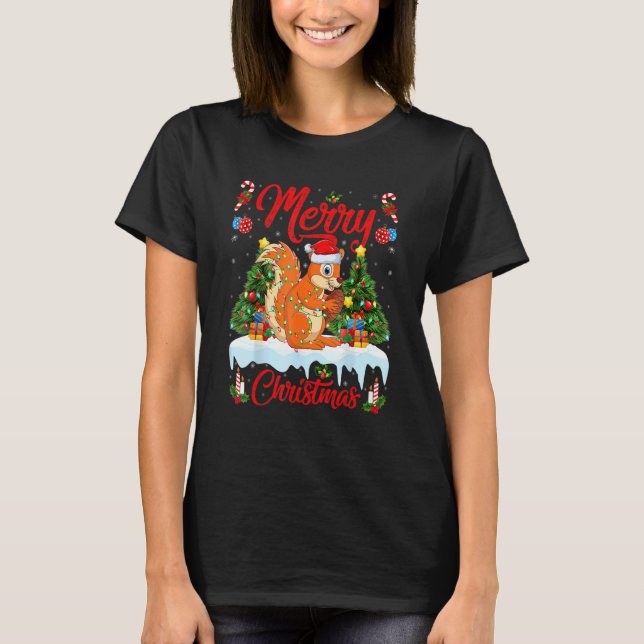 Camiseta Squirrel Lights Xmas Tree Santa Squirrel Christmas (Frente)