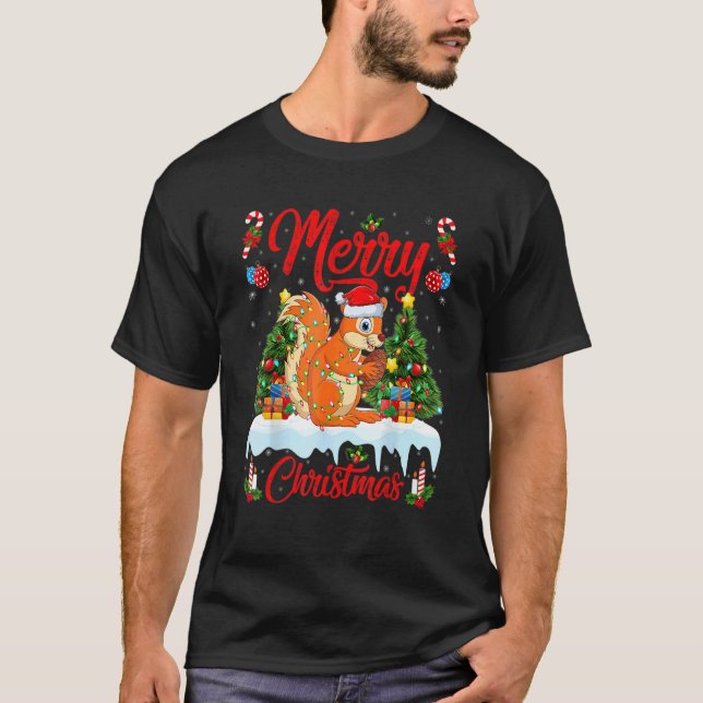 Camiseta Squirrel Lights Xmas Tree Santa Squirrel Christmas (Frente)
