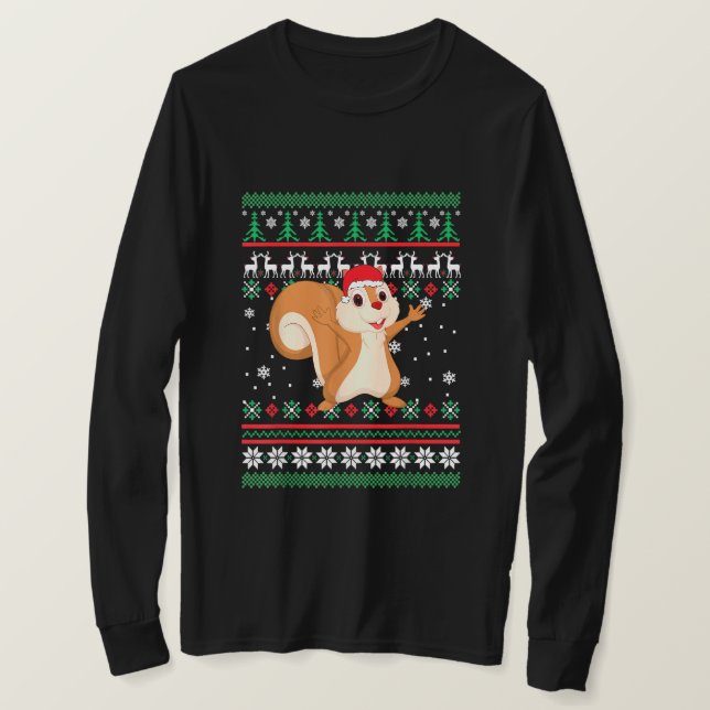 Camiseta Squirrel Santa Hat Engraçado UGLY Natal Pajama Hol (Frente do Design)
