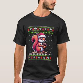 Camiseta Squirrel Ugly Loucos Snowflakes Snowman Santa Hat 