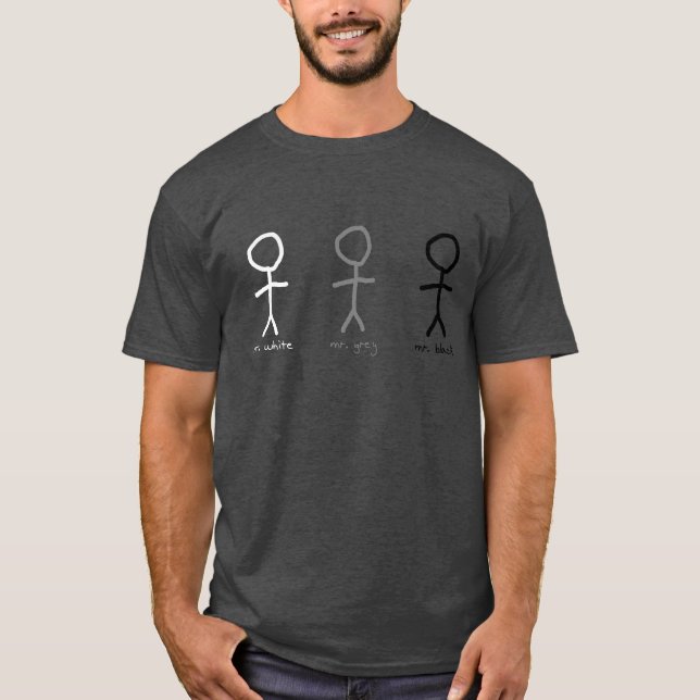 Camiseta Sr. Branco, Sr. Cinzento, e Sr. Preto (Frente)