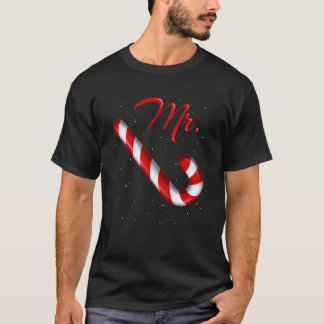 Camiseta Sr. Candy Cane Sra. Feliz e Bright Red e White M
