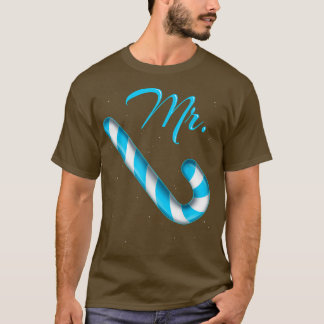 Camiseta Sr. Candy Cane Sra. Feliz, Rosa Brilhante e Azul M