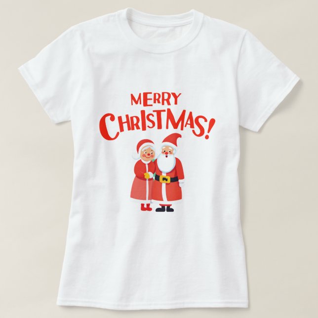 Camiseta Sr. e Sra. Claus Brincadeiras de Natal Feliz (Frente do Design)