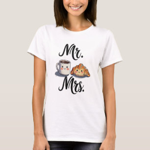 Camiseta Sr. e Sra. Cute Coffee e Croissant Casal Desi