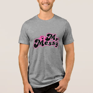 Camiseta Sr. Messy Grandes letras pretas e rosa