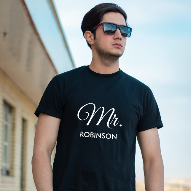 Camiseta Sr. Personalizado Novo White Script Black Mens (Criador carregado)