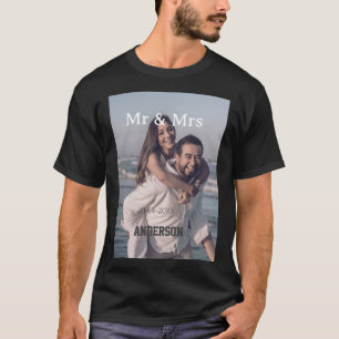Camiseta Sr & Sra adicionar nome da família foto data casam