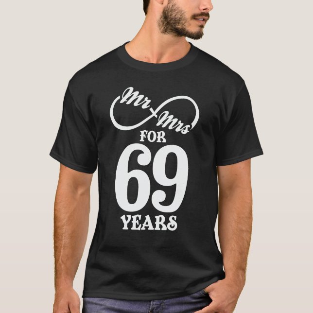 Camiseta Sr. & Sra. Por 69 Anos 1 rua De Casamento (Frente)