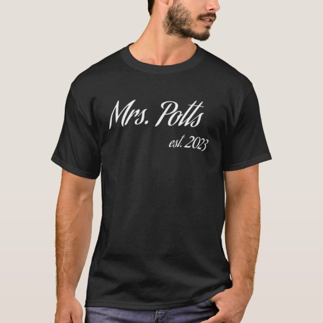 Camiseta Sra. POTTS 2023 nova noiva chá de panela casamento (Frente)