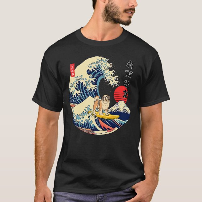 Camiseta St. Bernard Japanese Kanagawa Wave Surf Loyal Dog (Frente)