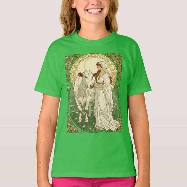 Camiseta St Brigid e Vaca Branca (Frente)