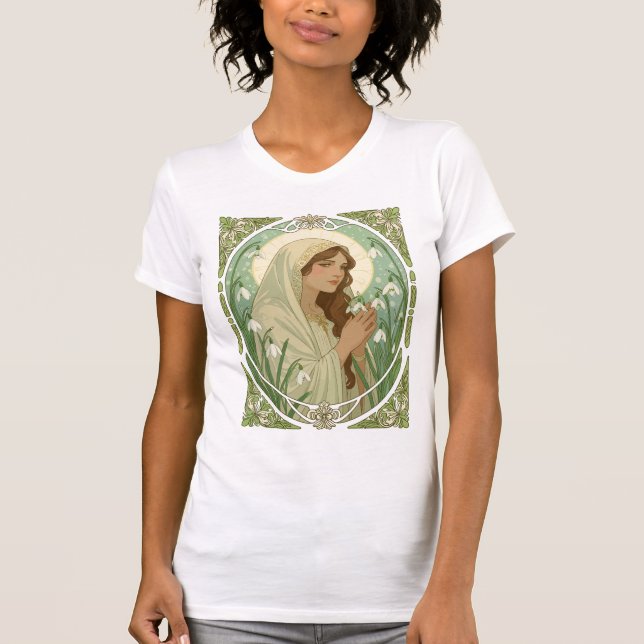 Camiseta St Brigid Holding Snowdrops at Imbolc (Frente)