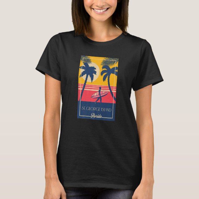 Camiseta St George Island Florida Retro Surfer Beach Sunset (Frente)