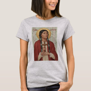 Camiseta St. Kateri Tekakwitha Santa Católica Lírio dos Moh