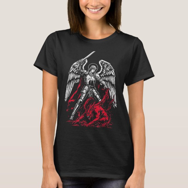 Camiseta St Michael The Archangel Defeats Satan Catholic  (Frente)