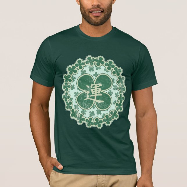 Camiseta St Paddys Day Shamrocks Kanji Distante (Frente)
