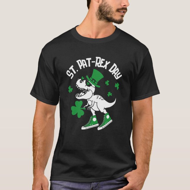 Camiseta St Pat Rex Day Dinosaur Lucky Shamrock St Patrick' (Frente)