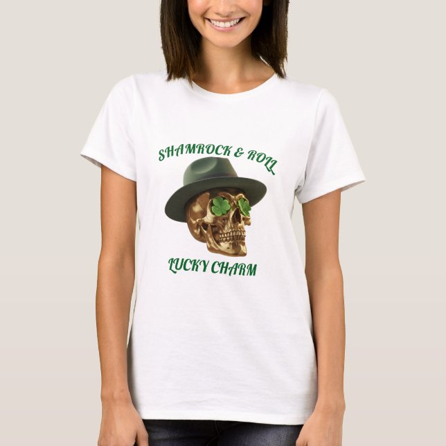 Camiseta St Patrick White Shamrock Skull Leprechau (Frente)