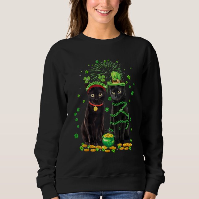 Camiseta St Patricks Day Black Cat Leprechaun Shamrock Funn (Frente)