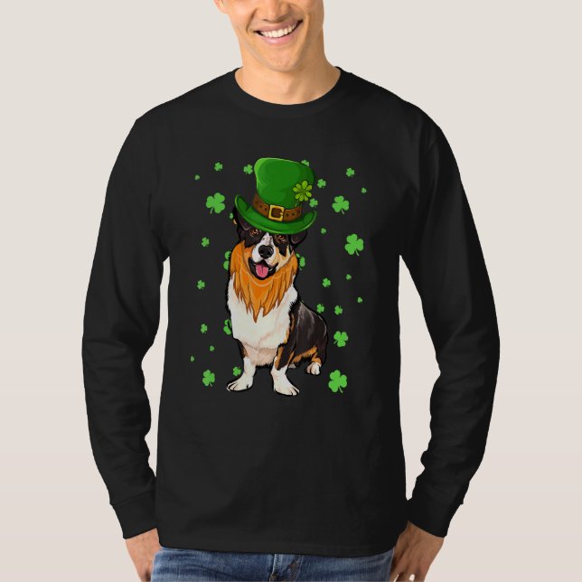 Camiseta St Patricks Day Cardigan Welsh Corgi Dog Shamrock (Frente)