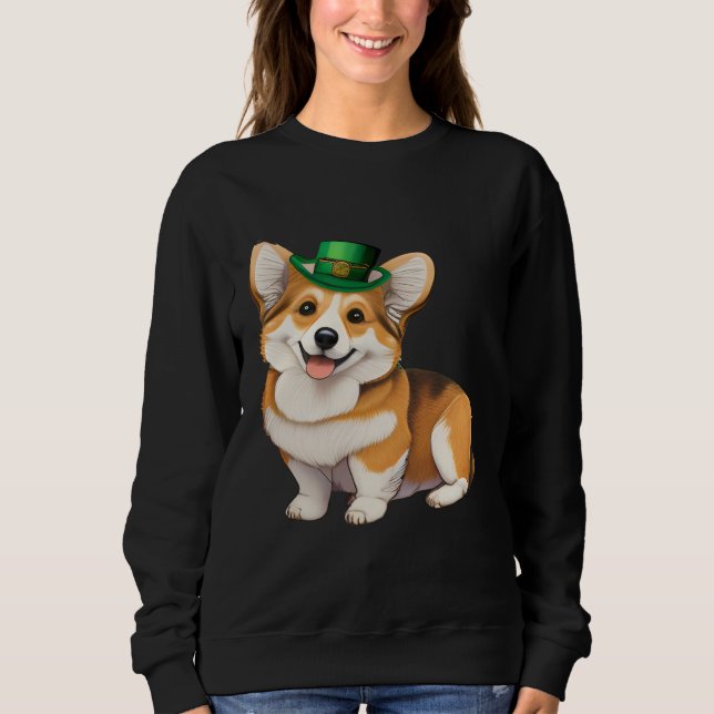 Camiseta St Patrick's Day Corgi Dog Irish Shamrock Leprecha (Frente)