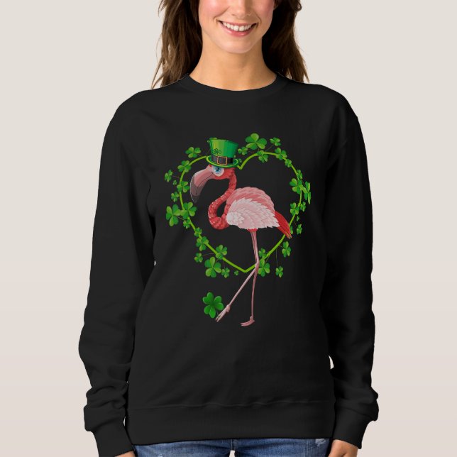 Camiseta St Patricks Day Cute Flamingo Shamrock Heart Lepre (Frente)