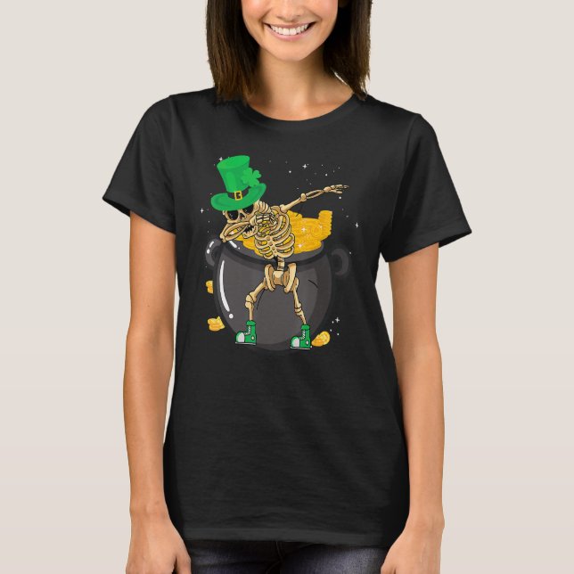 Camiseta St Patricks Day Dabbing Leprechaun Day Skull Kids  (Frente)