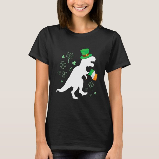 Camiseta St Patricks day dinosaur t-rex with irish flag for (Frente)