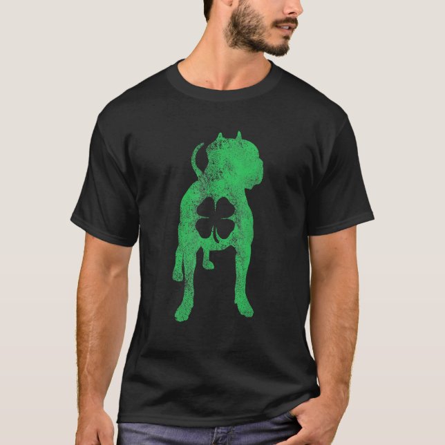 Camiseta St Patrick's Day Dog Pit Bull Shamrock Clover Iris (Frente)