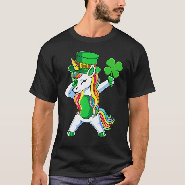 Camiseta St Patricks Day Girls Dabbing Unicorn Leprechaun L (Frente)