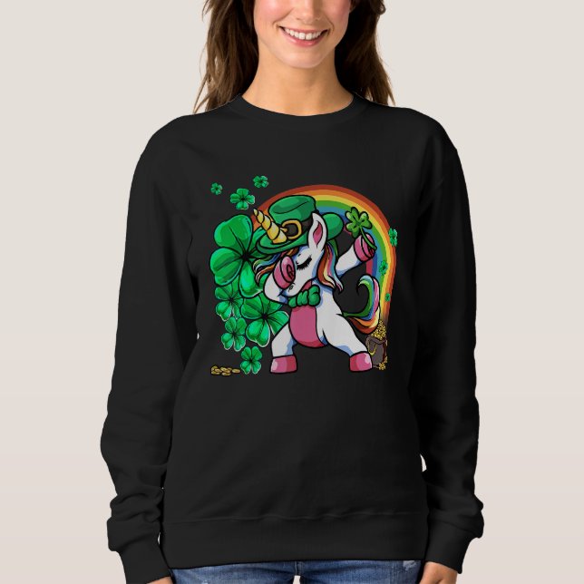 Camiseta St Patricks Day Girls Dabbing Unicorn Leprechaun L (Frente)