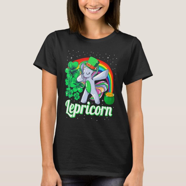 Camiseta St Patricks Day Girls Dabbing Unicorn Leprechaun L (Frente)