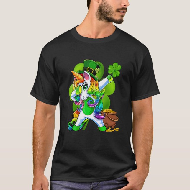 Camiseta St Patricks Day Girls Dabbing Unicorn Leprechaun L (Frente)