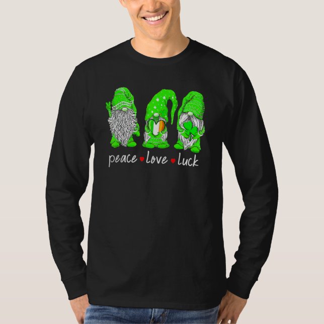 Camiseta St Patrick's Day Gnome Peace Love Luck Heart Shamr (Frente)