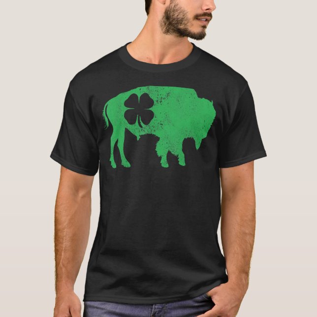 Camiseta St Patrick's Day Green Shamrock Buffalo Bison Iris (Frente)