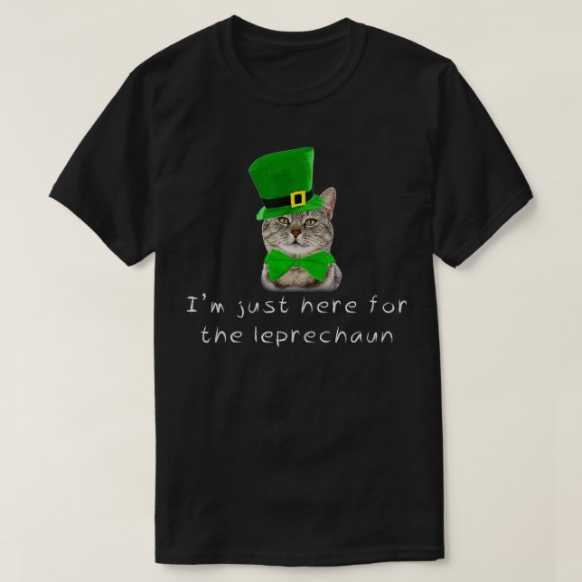 Camiseta St Patricks Day Irish Cat Here Leprechaun Hat  (Frente do Design)