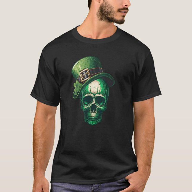 Camiseta St Patricks Day Irish Green Leprechaun Skull (Frente)