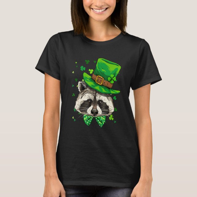 Camiseta St Patrick's Day Leprechaun Raccoon Shamrock Irish (Frente)