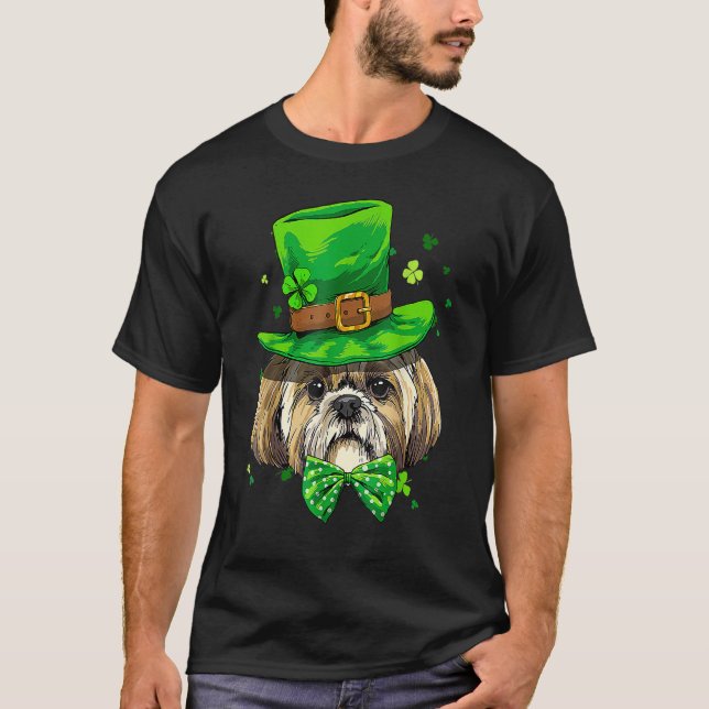 Camiseta St Patrick's Day Leprechaun Shamrock Shih Tzu Iris (Frente)