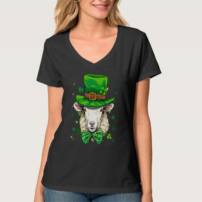 Camiseta St Patrick's Day Leprechaun Sheep Lamb Shamrock Ir (Frente)