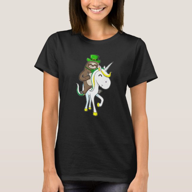 Camiseta St Patricks Day Leprechaun Sloth Riding Unicorn Fu (Frente)